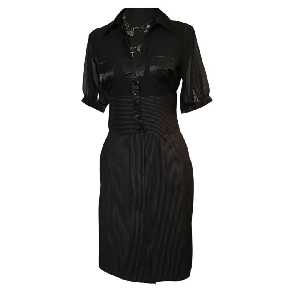Cotton Works Black Sheer & Pinstriped Dress WMS SM